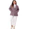 thumbnail image 3 of DARING DIVA Women's Plus Plaid Lapel Jacket Work Single Breasted Blazers Burgundy 1X, 3 of 6