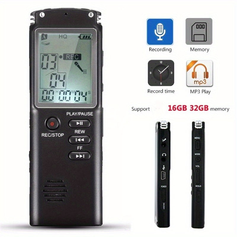 Digital Voice Recorder & MP3 Player, 16GB/32GB, 48H Record, Hi-Fi Sound, Built-in Mic, MP3 Support for Interviews, Speeches, Meetings