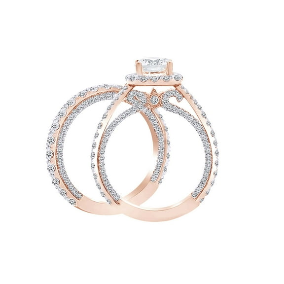 AFFY 1.98 Carat Round Shape White Natural Diamond Semi Mount Wedding Ring Set 18K Solid Rose Gold Ring Size-9.5