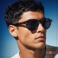 thumbnail image 3 of SA106 Geometric Bevel Horn Rim Polarized Sunglasses Hipster UV400 TAC Lenses / Tortoise Frame - Black Lens, 3 of 7
