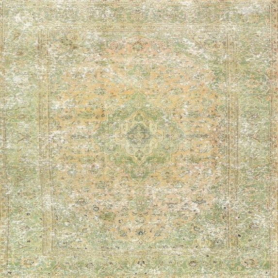 Ahgly Company Machine Washable Indoor Square Traditional Brown Gold Area Rugs, 4' Square