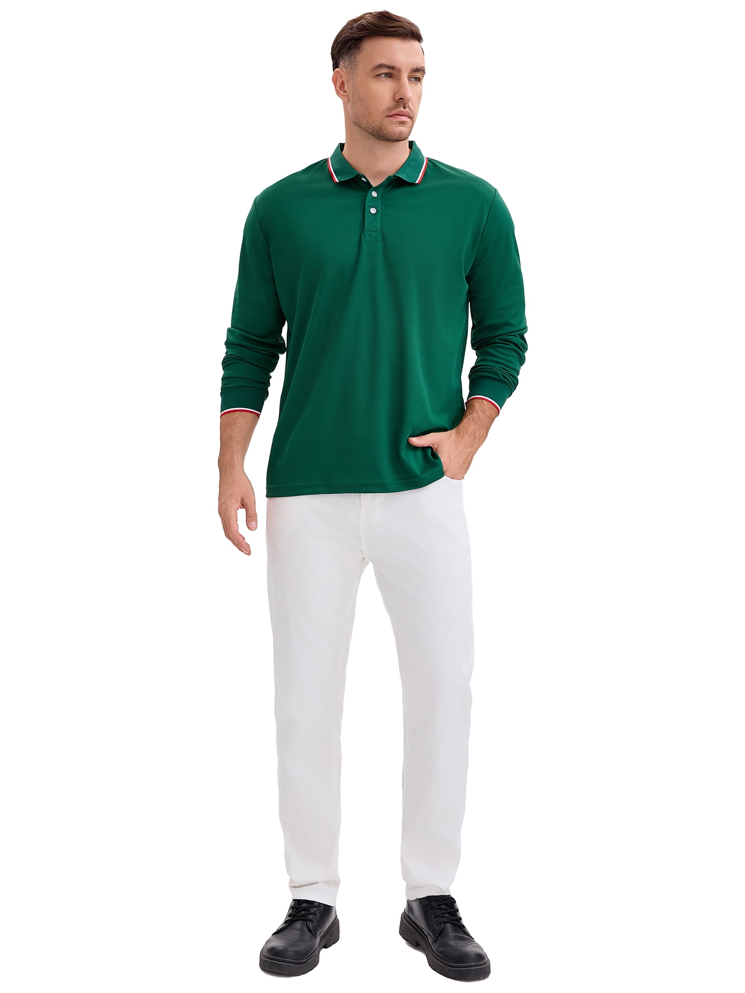 DARING DIVA Men's Classic Regular Fit Long Sleeves Business Golf Polo Shirt M Green