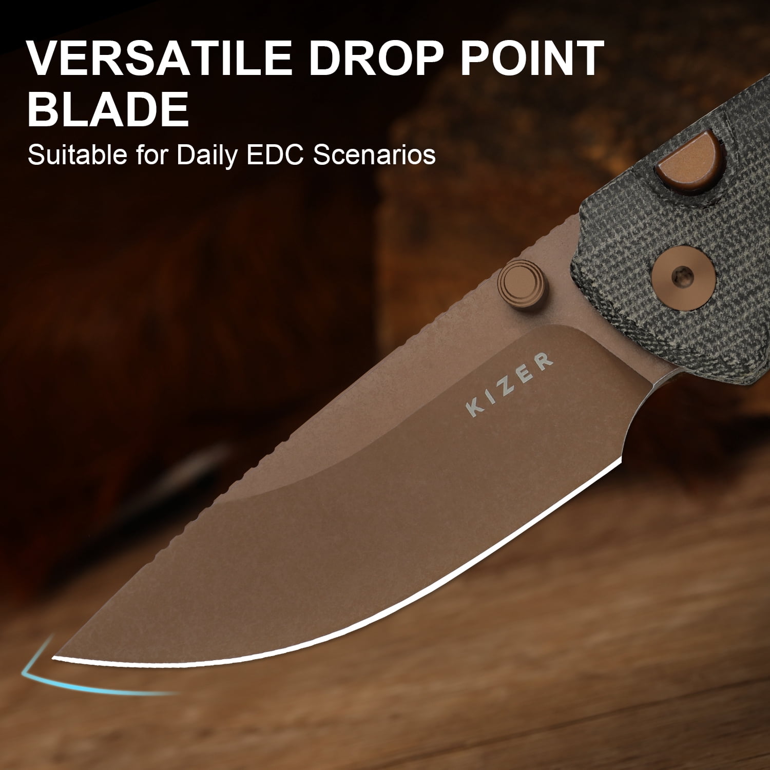 Kizer T1 BD EDC Folding Pocket Knife Nitro-V Blade Micarta Handle V3490.2BA2