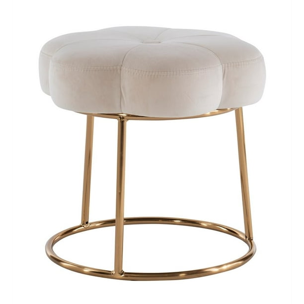 Linon Siena Metal Upholstered Accent Vanity Stool in White