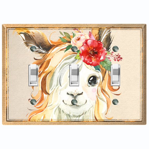 Metal Light Switch Plate Outlet Cover Baby Llama Flower Crown Portrait LLA004