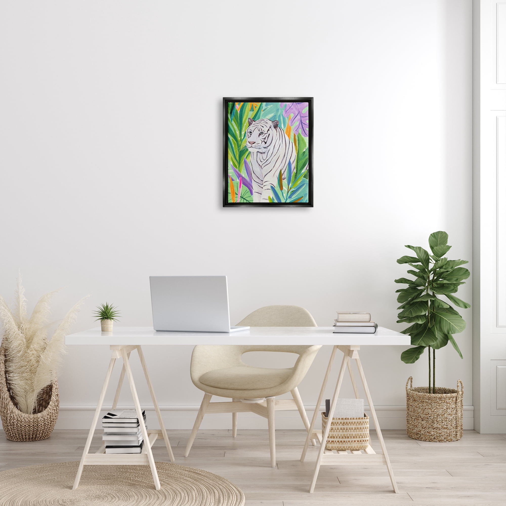 Stupell Bold Botanical Tiger Leaves Animals & Insects Painting Black Floater Framed Art Print Wall Art