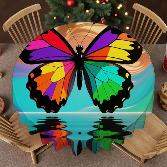 Colorful Butterfly Tablecloth for dining table, Festive Table Setting - 2D Flat Printing tablecloth round, Cafe, dinner, brunch, buffet, picnic