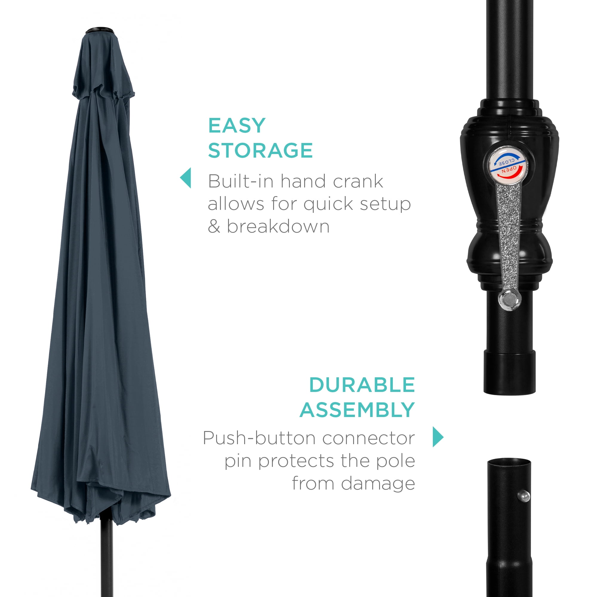 Best Choice Products 10ft Outdoor Steel Market Patio Umbrella w/ Crank, Tilt Push Button, 6 Ribs - Slate Blue
