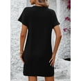 thumbnail image 4 of TEMOFON Women Summer Dress Casual Short Sleeve Shirt Dresses Fashion Round Neck Dresses Solid Black Sexy Shift Dresses for Women Size L, 4 of 5