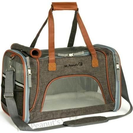 Soft Pet Carrier - Airline Approved Soft Sided Pet Carrier by Mr. Peanut's, Low Profile Travel Tote with Fleece Bedding, Premium Zippers & Metal Safety Clasp, Under Seat Compatibility, Perfect for Cats and Small Dogs