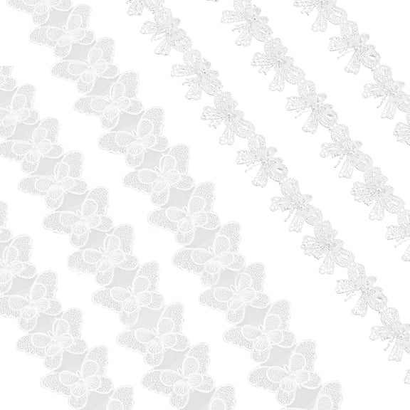 4 Yards Butterfly Lace Edge Trim Ribbon 2 Styles Vintage White Edging Trim Fabric Ribbon Appliques Sewing Embroidered Craft with Plastic Pearl
