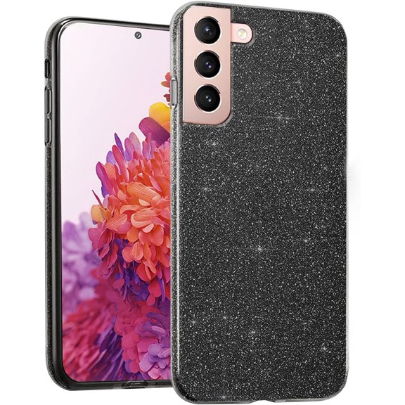 Compatible with Samsung S22 Plus Case Glitter Shockproof,Phone Samsung Galaxy S22 Plus Cover Clear Silicone Blue Three Layer Detachable TPU and PC Thin Protective Case (Black)