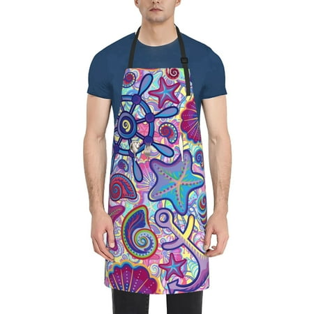 

Tebeau Cute Nautical Print Waterproof Cooking Aprons Adjustable Bib Soft Chef Apron with 2 Pockets for Men Women