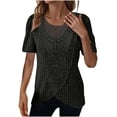 thumbnail image 1 of Posijego Tunique en Tricot pour Femmes Hauts Amples à Col Rond Manches Courtes Pull Léger, 1 of 7