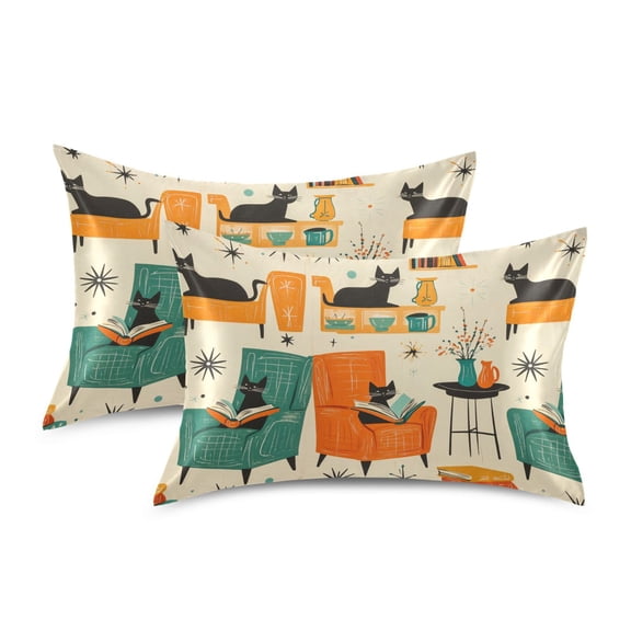 Yayeee Pillowcase Standard Size Set of 2 Satin Wrinkle Resistant Envelope Pillow Case, Black Cats Reading