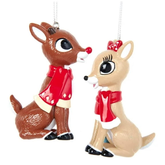 Kurt Adler 4-Inch Rudolph and Clarice with Scarf Christmas Ornaments, 2 Piece Set