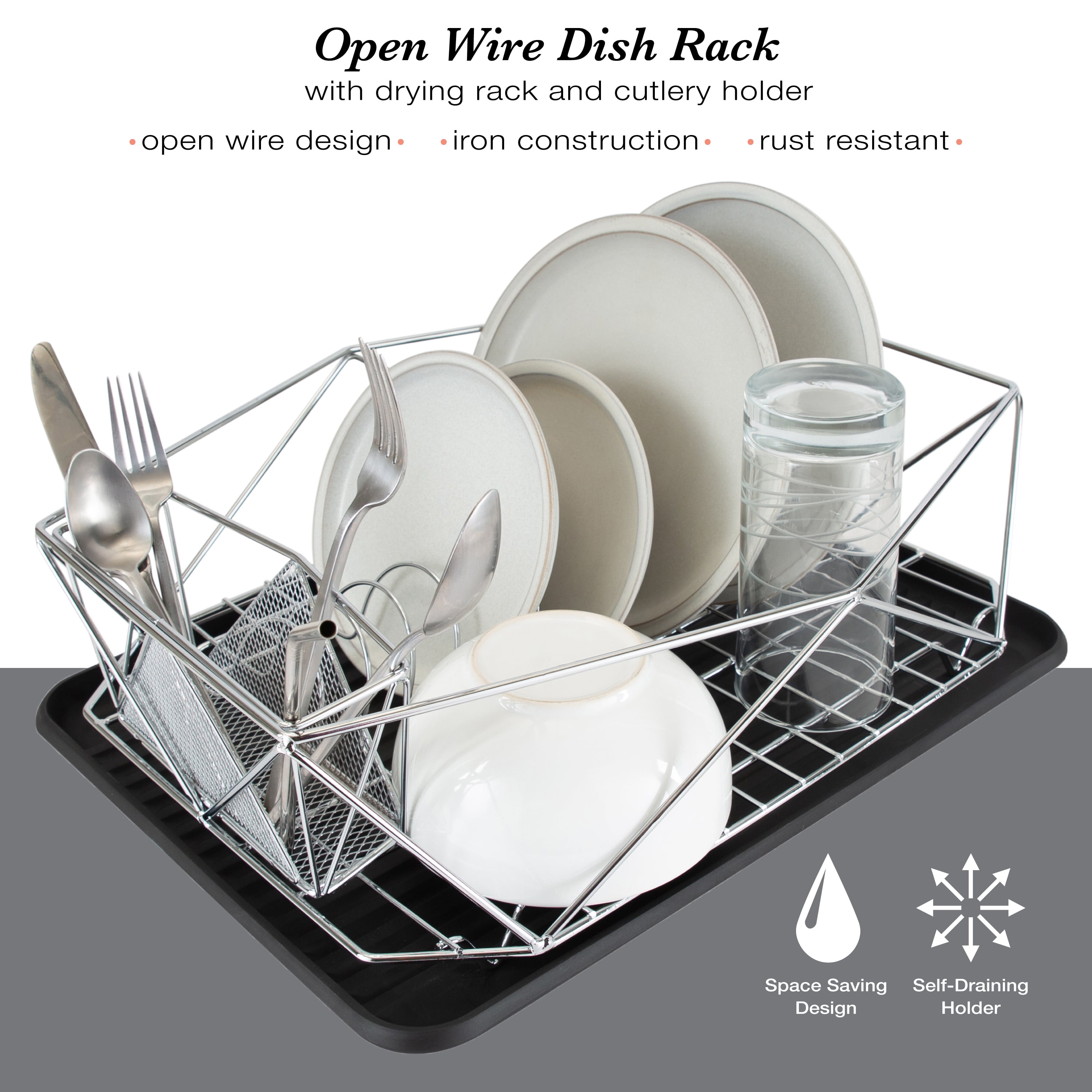 Kitchen Details White Chrome 3-Piece Set Dish Rack 4029-WHT - The