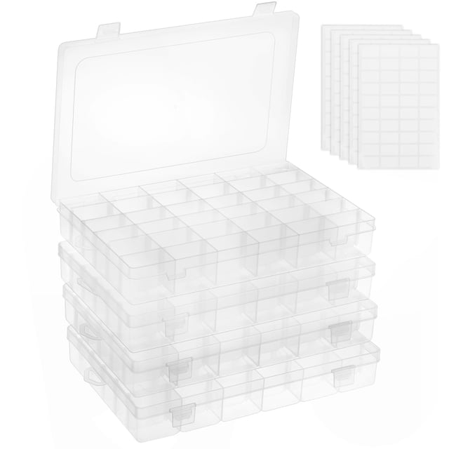 Caja organizadora de cuentas de plástico OUTUXED, 36 rejillas con divisores, 4 unidades