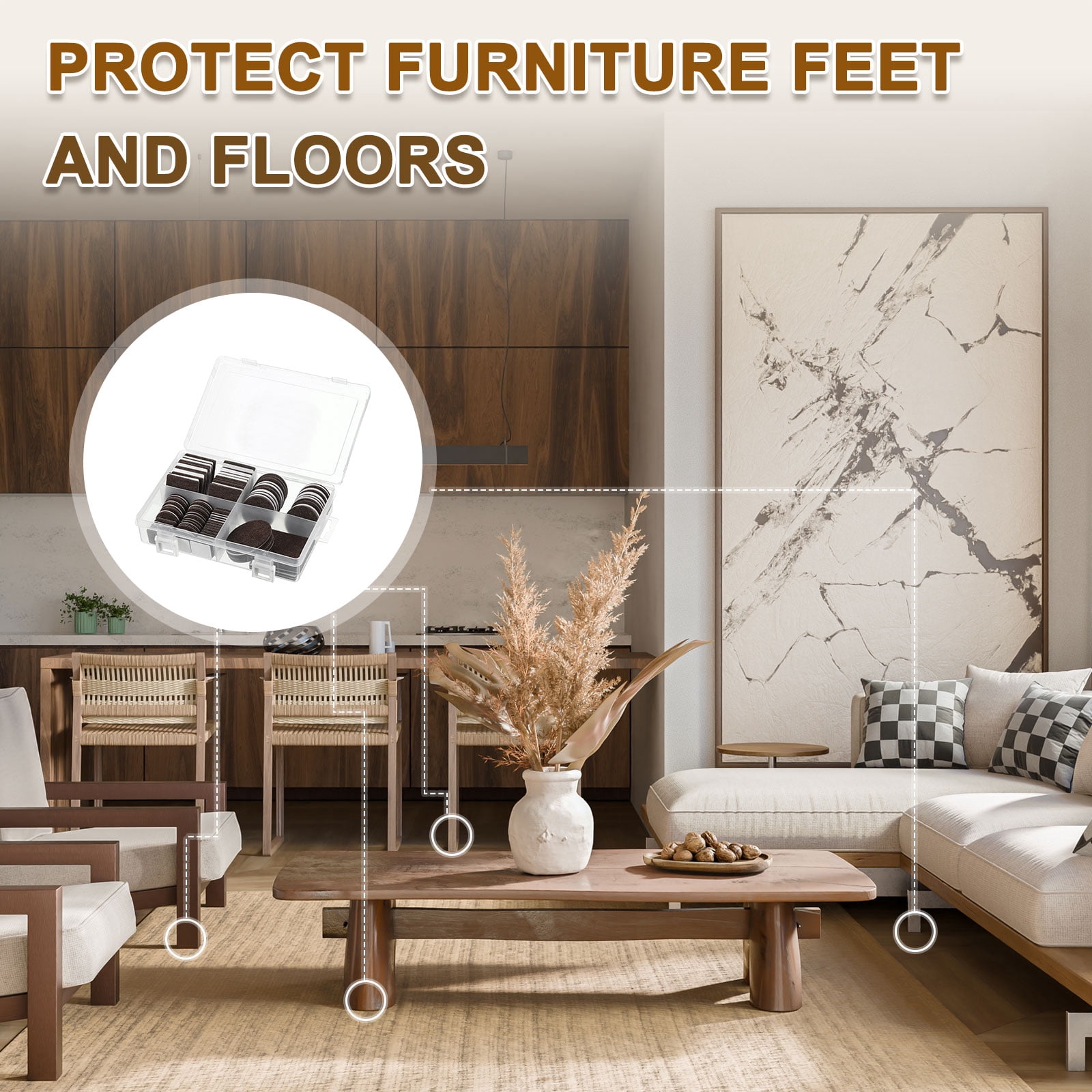 104Pcs Felt Furniture Pads, Square Furniture Feet Wood Floor Protectors Self Adhesive for Protecting Hardwood Floors, Table Legs and Chair Legs, Dark Brown