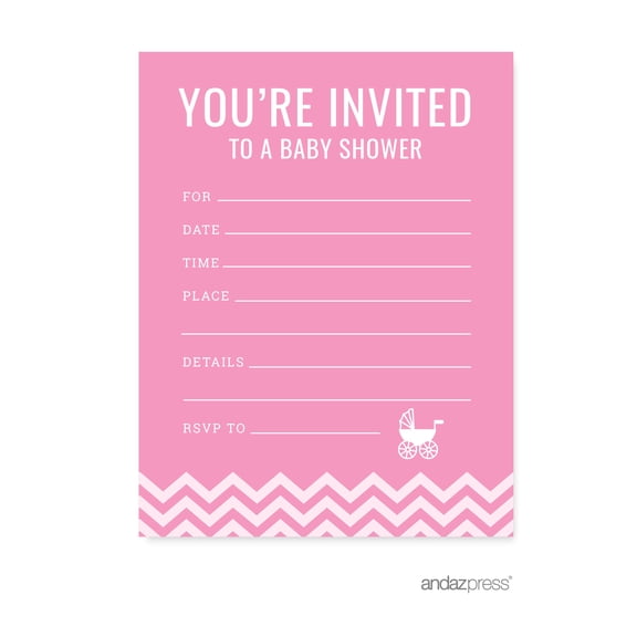 Koyal Wholesale Pink Chevron Girl Baby Shower Paper Invitations, Blank Cards with Envelopes, 20-Pack