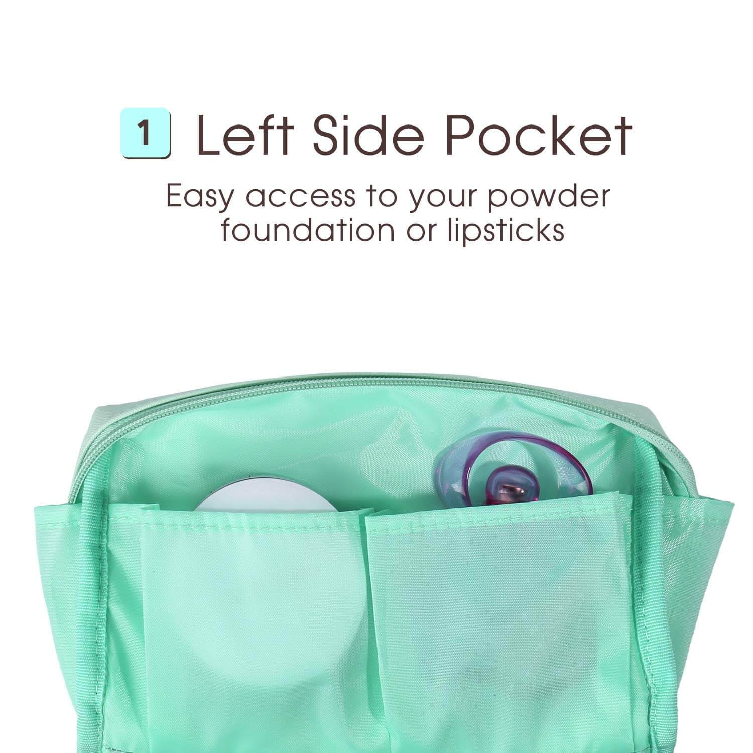 Pompotops Makeup Bag Pleated Wash Bag Travel Portable Half Round Storage  Bag, Mint Green