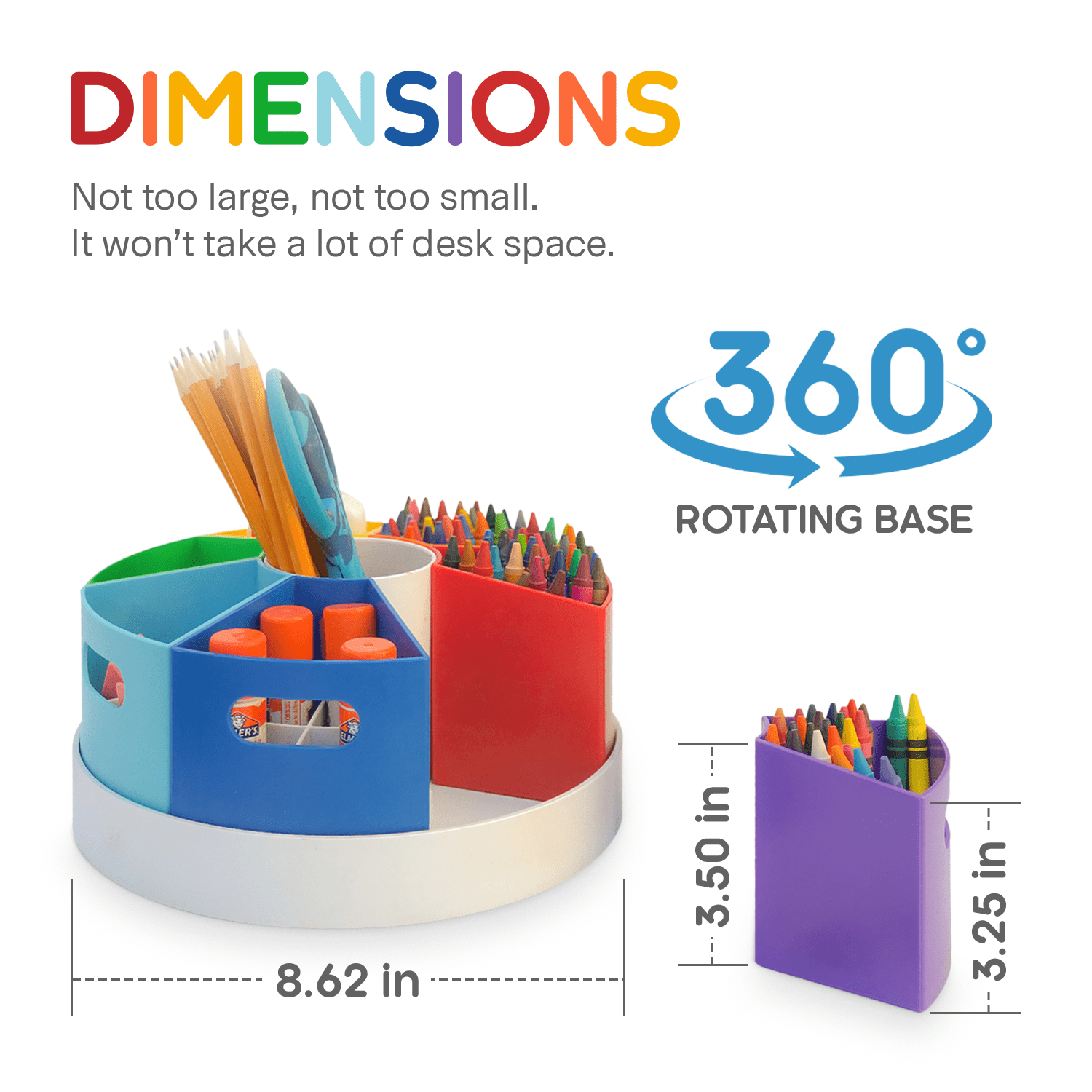 Crayon Organizer for Kids with Removable Dividers - Lazy Susan School Art Supplies Caddy , Markers & Pencils Holder , Rotating Kids Desk Organizer Storage Rainbow Color