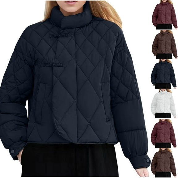Ashirexll Winter Jackets for Women, Winter Coats for Women, Coats for Women Long Sleeve Stand Collar Casual Jacket No Hood Fashion Outerwear