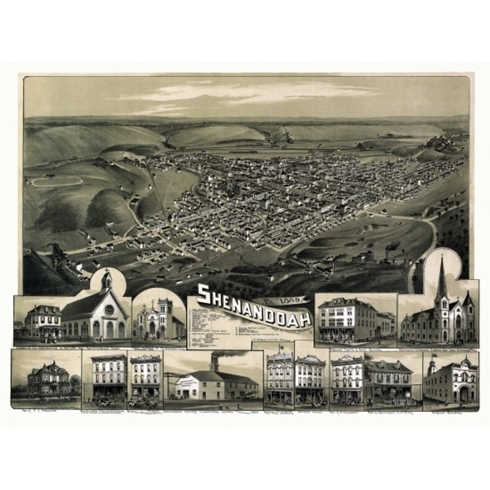 Historic Map of Shenandoah Pennsylvania 1889 Schuylkill County Poster