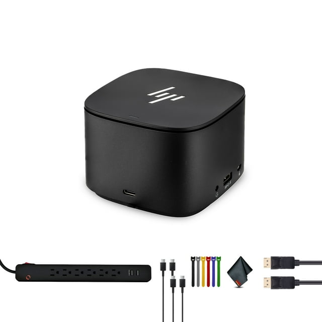 Station d'Accueil Thunderbolt G2 avec Livraison de Puissance 100W (2UK37AA) Ensemble Incluant : Parasurtenseur, Câble Type-C 2x, Câble DisplayPort, Chiffon en Fibre