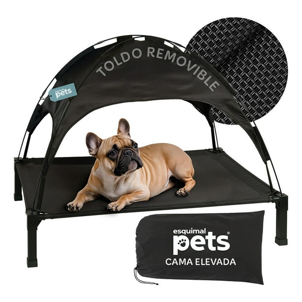 Cama Elevada para Perro con Malla Transpirable y Toldo, Catre de Mascotas Esquimal (Negro, 106x76x88 cm)