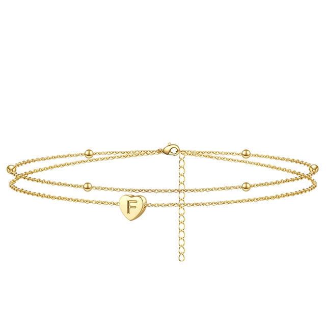 Corazón inicial de la playa tobilleras para las mujeres hechos a mano delicada tobillera en capas Letra inicial del corazón tobilleras para las mujeres regalos de joyería de playa
