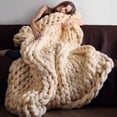 thumbnail image 1 of Chunky Knit Wool Merino Blanket , Boho Bedroom Home Decor, 1 of 3