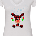 thumbnail image 4 of Inktastic Cute Flannel Reindeer with Christmas Bulbs and Snowflakes Women's V-Neck T-Shirt, 4 of 5