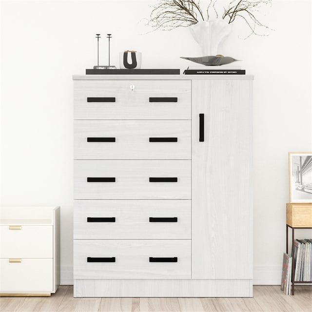 Better Home Products JCF Sofie Commode Haute en Bois à 5 Tiroirs Armoire en Blanc