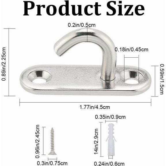 1 box 6Pcs Stainless Steel Ceiling Hooks Pad Eyes Plate Marine Hardware Hooks Oval Open Hooks Anchor Heavy Duty Screw Wall Mount Hook for Hanging Lamp Plant Basket Ceiling Fan Tool