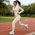 thumbnail image 7 of ZJXFGS Womens Workout Sets 2 Piece Seamless Yoga Outfits Long Sleeve Zipper Jacket High Waist Leggings Butt Lifting Gym Set Beige L, 7 of 7