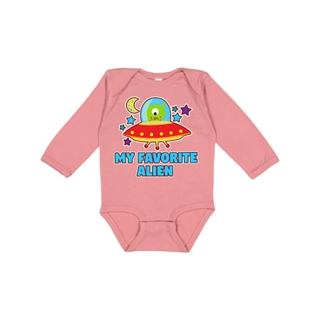 

Inktastic My Favorite Alien in Spaceship with Moon and Stars Gift Baby Boy or Baby Girl Long Sleeve Bodysuit