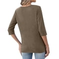 thumbnail image 4 of 3/4 Sleeve Womens Tops Henley V Neck Button Casual Tees Cotton Loose Fit Daily Wear T Shirts Camel 5XL, 4 of 5