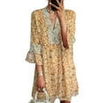thumbnail image 1 of FASHIONWT Women Plus Size Print 3/4 Sleeve V-Neck Butterfly Sleeve Knee Length Dress, 1 of 4