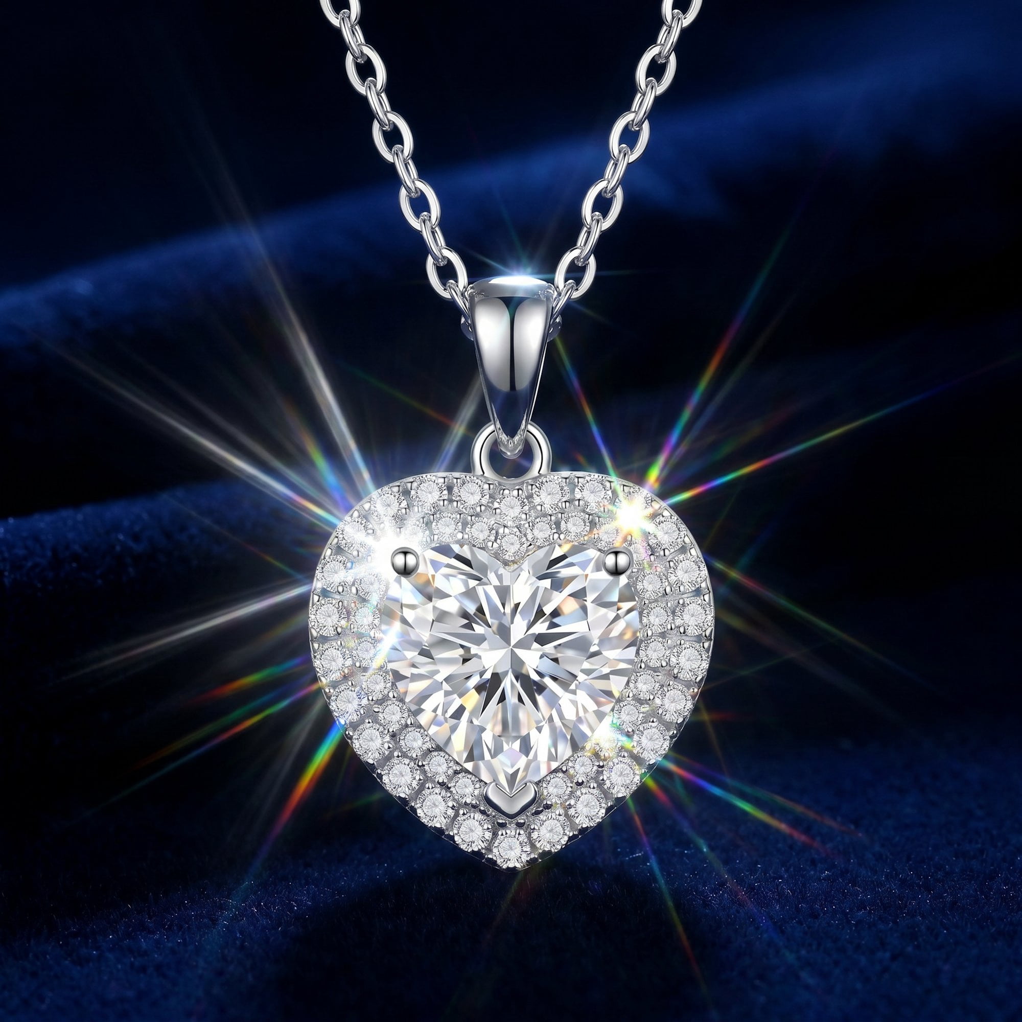 Moonelle Moissanite Heart Necklace for Women, 2 Carat Heart Pendant in 925 Sterling Silver, White Gold Plated, Gift Jewelry