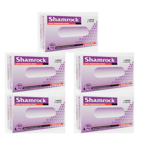 Shamrock Powder Free Textured Latex Examination Gloves - Size Large, Pack of 500 Gloves