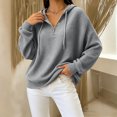 thumbnail image 4 of MexChoioe Womens Hooded Sweatshirt Waffle Knit Henley V Neck Button Placket Drawstring Hood Long Sleeve Pullover Hoodie, 4 of 6
