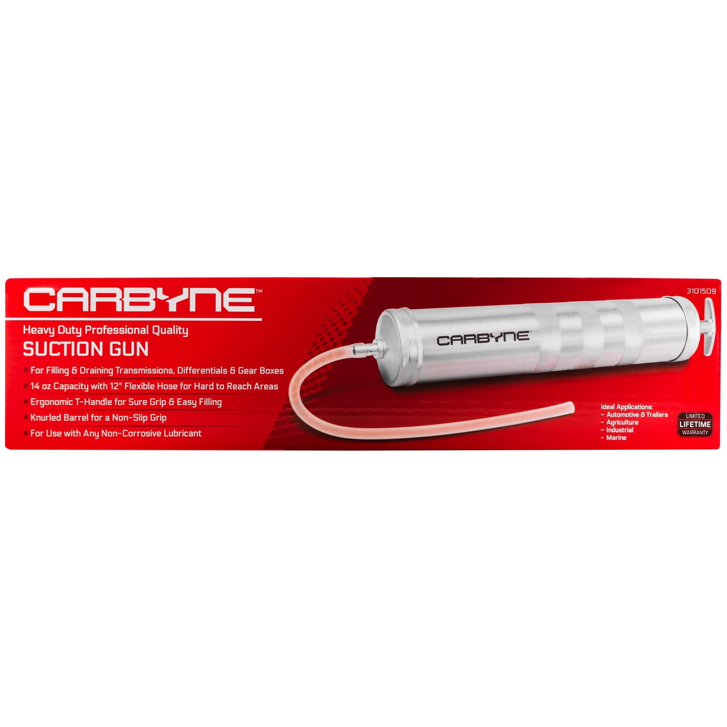 CARBYNE Suction Gun, 14 ounce Capacity with 12 inch Flexible Hose, Fills & Drains Transmissions, Differentials, Gear Boxes and Much More.  Ideal For Automotive, Agriculture, Industrial or Marine Use
