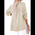 thumbnail image 3 of Blusas Casuales de Larga con Cuello en V y Botones para Mujer, Blusas Lisas de Gran Tamaño. Albaricoque XXL, 3 of 7