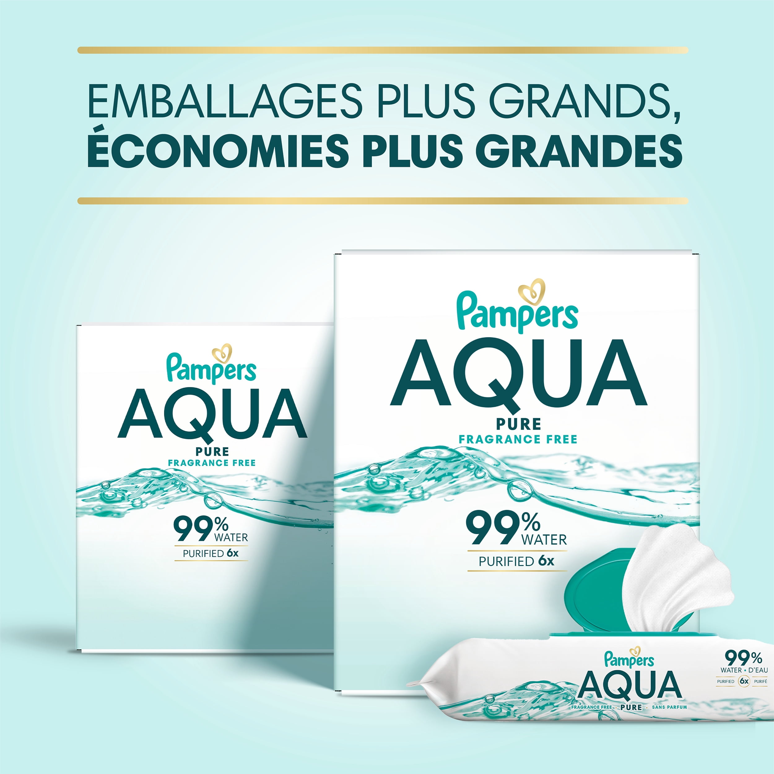 Lingettes pour bébés Pampers Aqua Pure Sensitive, 99 % d’eau, hypoallergéniques, non parfumées, 672 lingettes pour bébés au total (12X emballages rabattables)