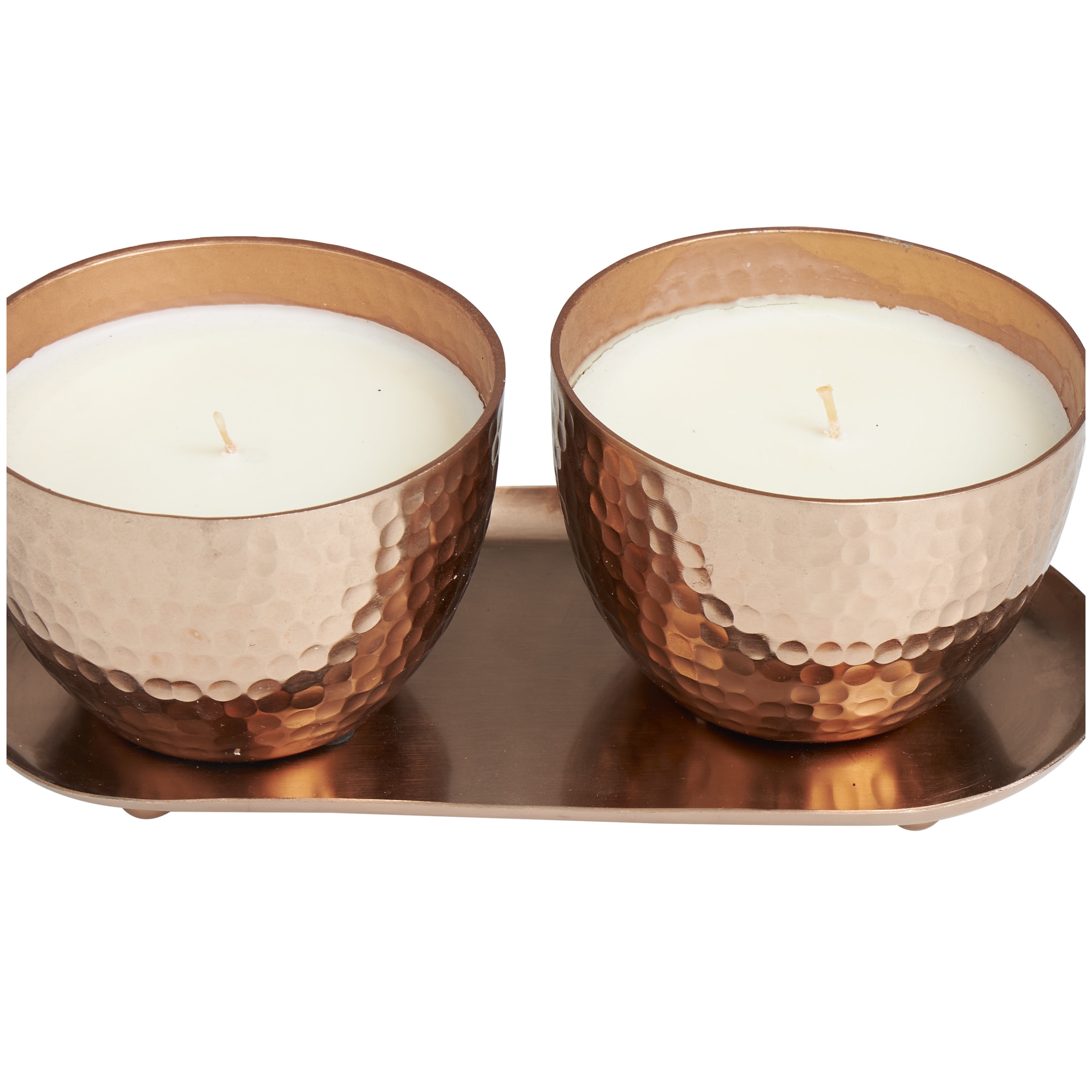 CosmoLiving by Cosmopolitan 2 Holder Copper Metal Jasmine Scented Hammered 10 oz 1 Wick Candle with White Wax, (Set of 2)