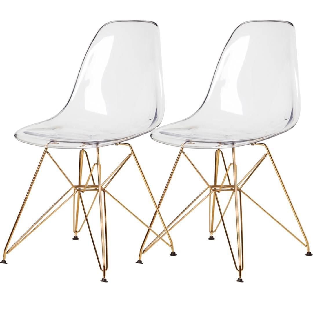 Plata Décor Import Inc Clear Eiffel Gold Legs Chair Set of 2