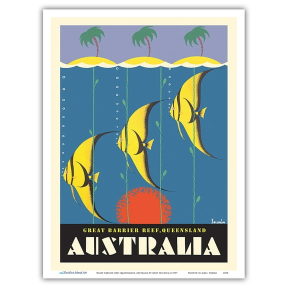 Great Barrier Reef - Queensland Australia - Moorish Idol Fish - Vintage Advertising Poster by Gert Sellheim c.1937 - Master Art Print (Unframed) 9in x 12in