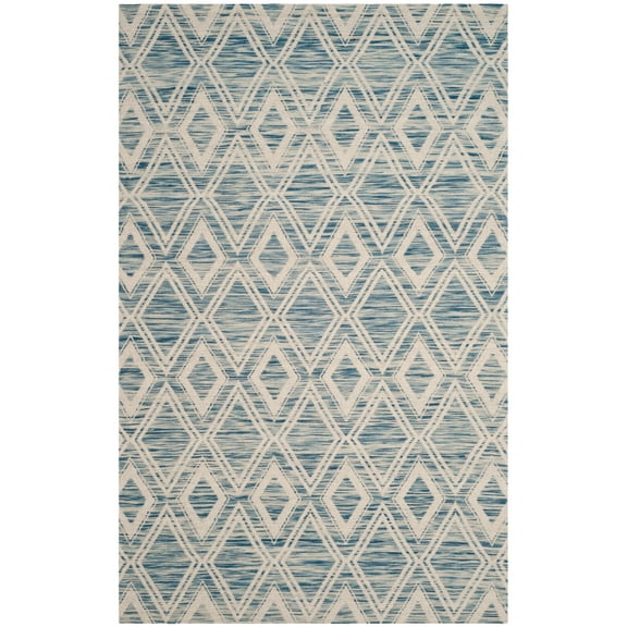 SAFAVIEH Marbella Alicia Geometric Diamonds Wool Area Rug, Dark Blue/Ivory, 6' x 6' Square