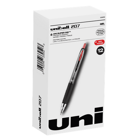 uniball 207 Retractable Gel Pen, Medium Point, 0.7 mm, Red Ink, 12 Count